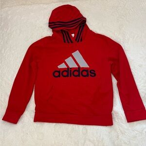 Adidas Kids Red and Navy Blue Hoodie with Gray Trefoil Logo, Large 14/16 GUC